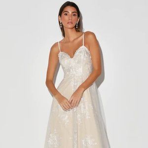 Lulu's White Lace Tulle Maxi